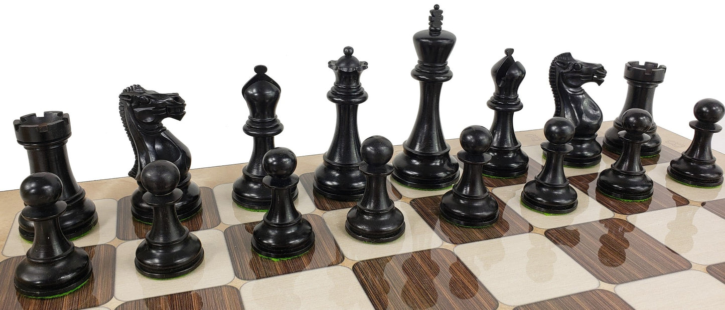 Black & Natural 3 3/4" Anderssen Staunton Wood Chess Set 17" Rustic Color Board