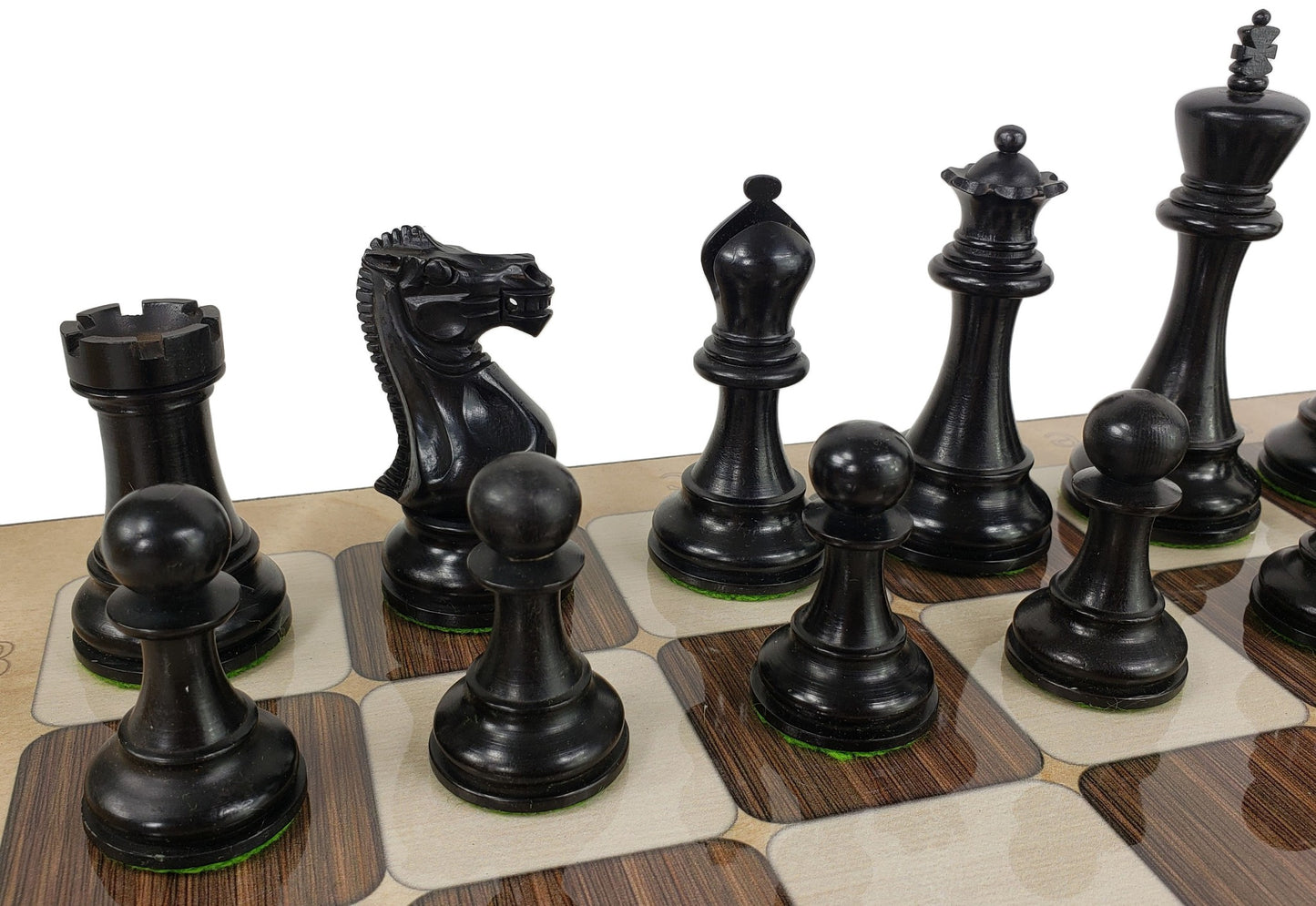 Black & Natural 3 3/4" Anderssen Staunton Wood Chess Set 17" Rustic Color Board