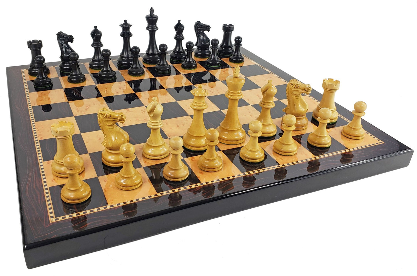 Black & Natural 3 3/4" Anderssen Staunton Wood Chess Set 18" Walnut Color Board