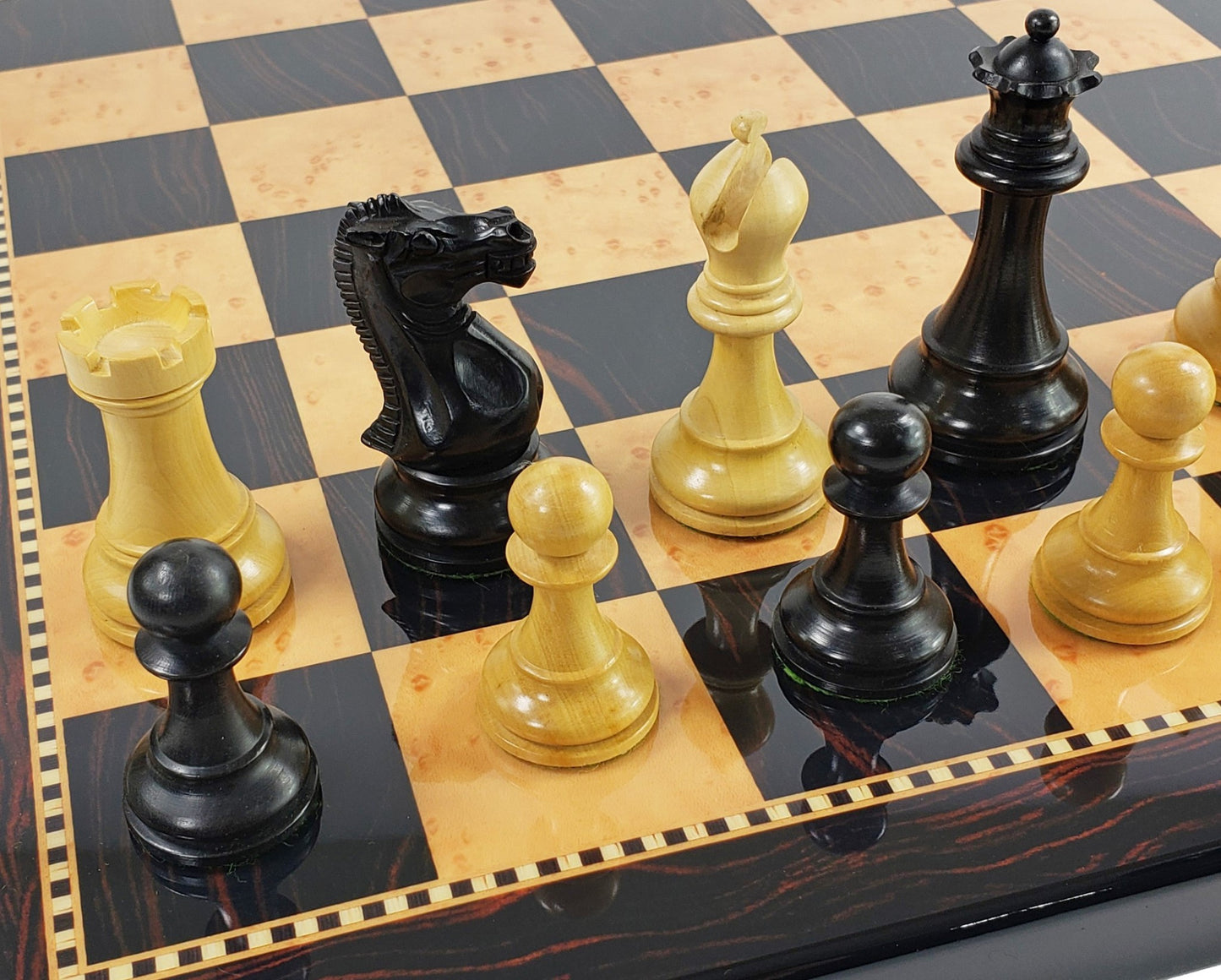 Black & Natural 3 3/4" Anderssen Staunton Wood Chess Set 18" Walnut Color Board