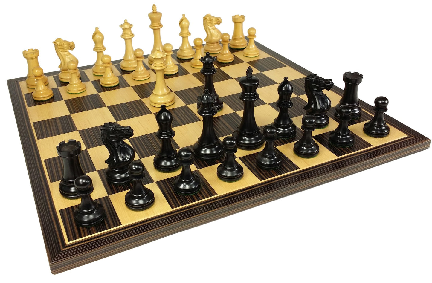 DBL QNS Black & Natural 3 3/4" Anderssen Staunton Wood Chess Set 17" Ebony Board