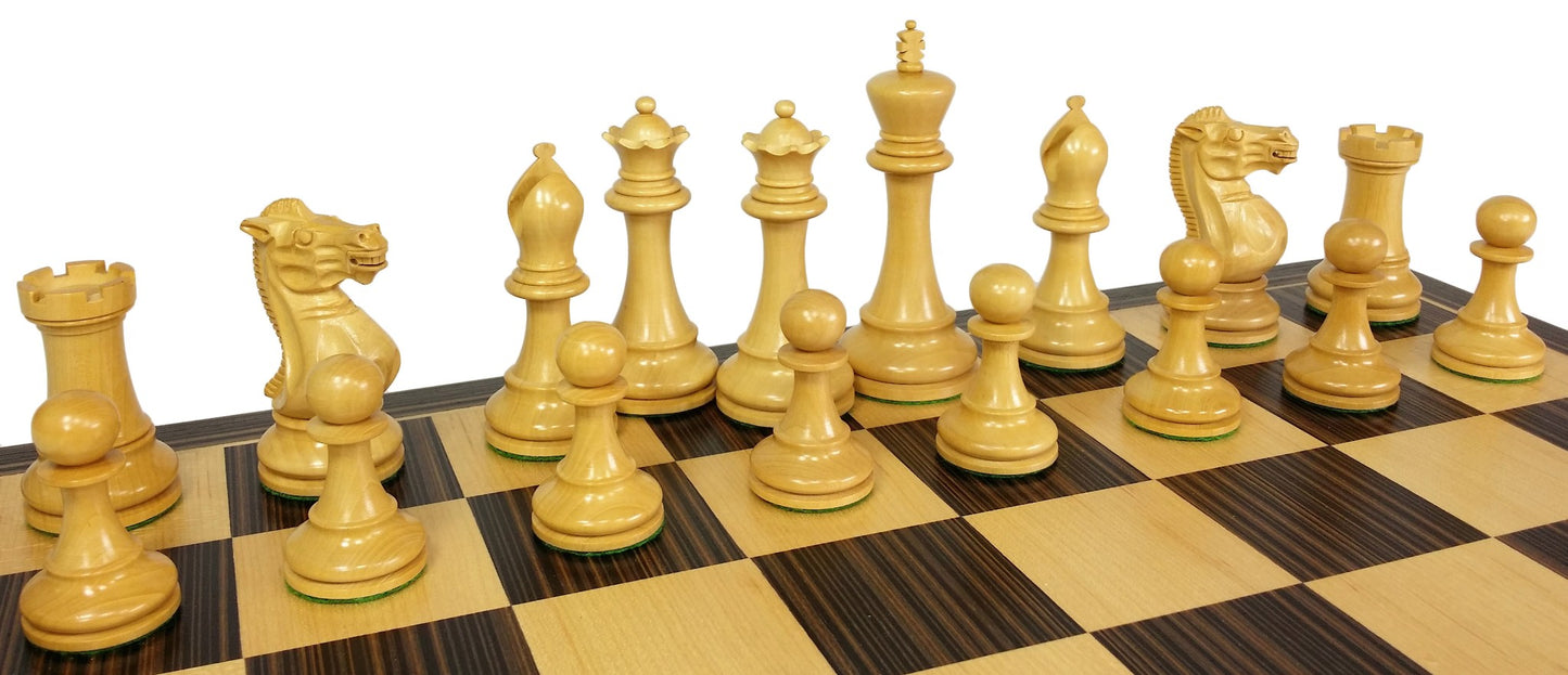 DBL QNS Black & Natural 3 3/4" Anderssen Staunton Wood Chess Set 17" Ebony Board