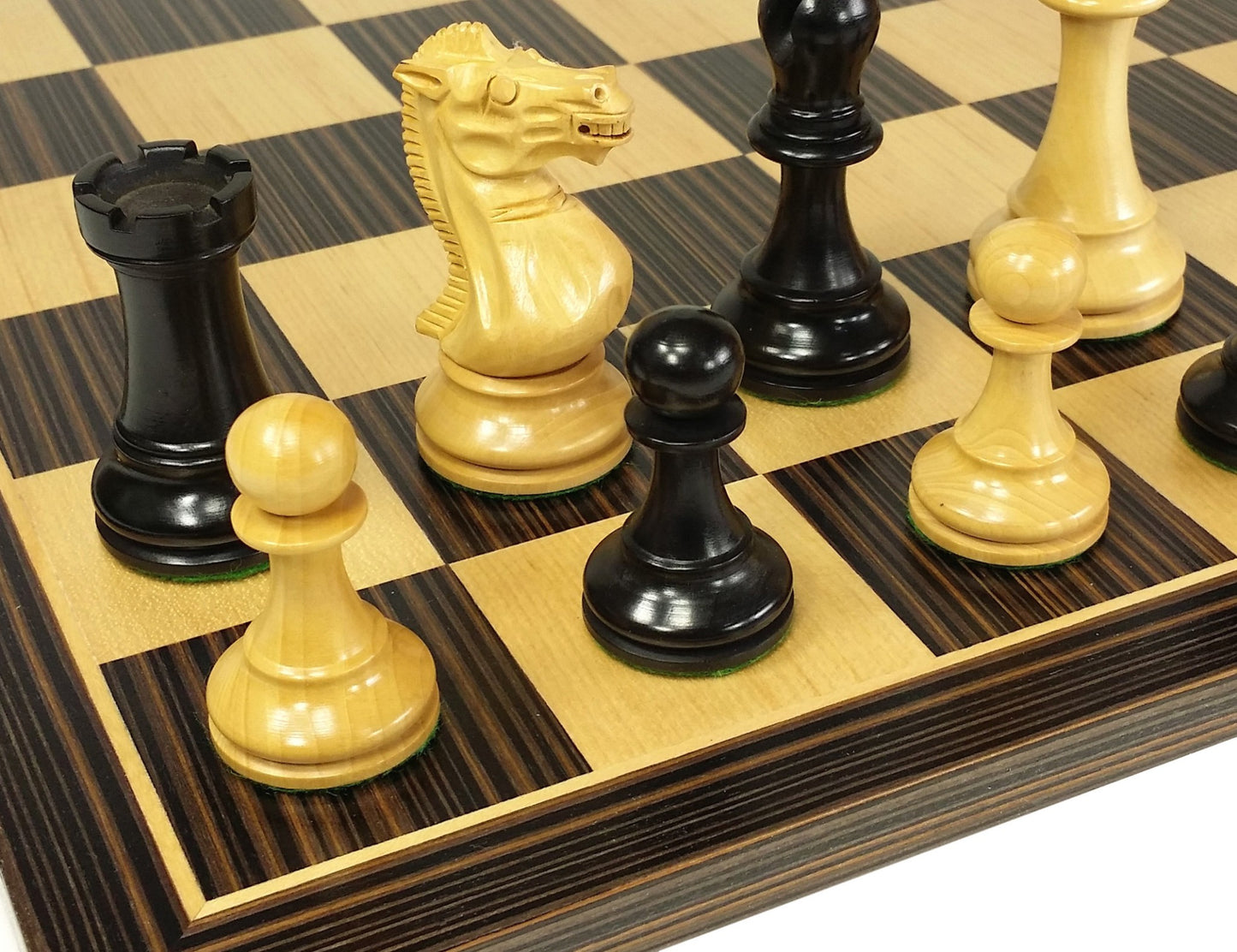 DBL QNS Black & Natural 3 3/4" Anderssen Staunton Wood Chess Set 17" Ebony Board