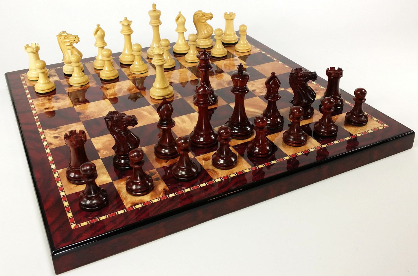 BLOOD ROSEWOOD 3 3/4" Kg Anderssen Staunton Wood Chess Set 18" Cherry Color Bd