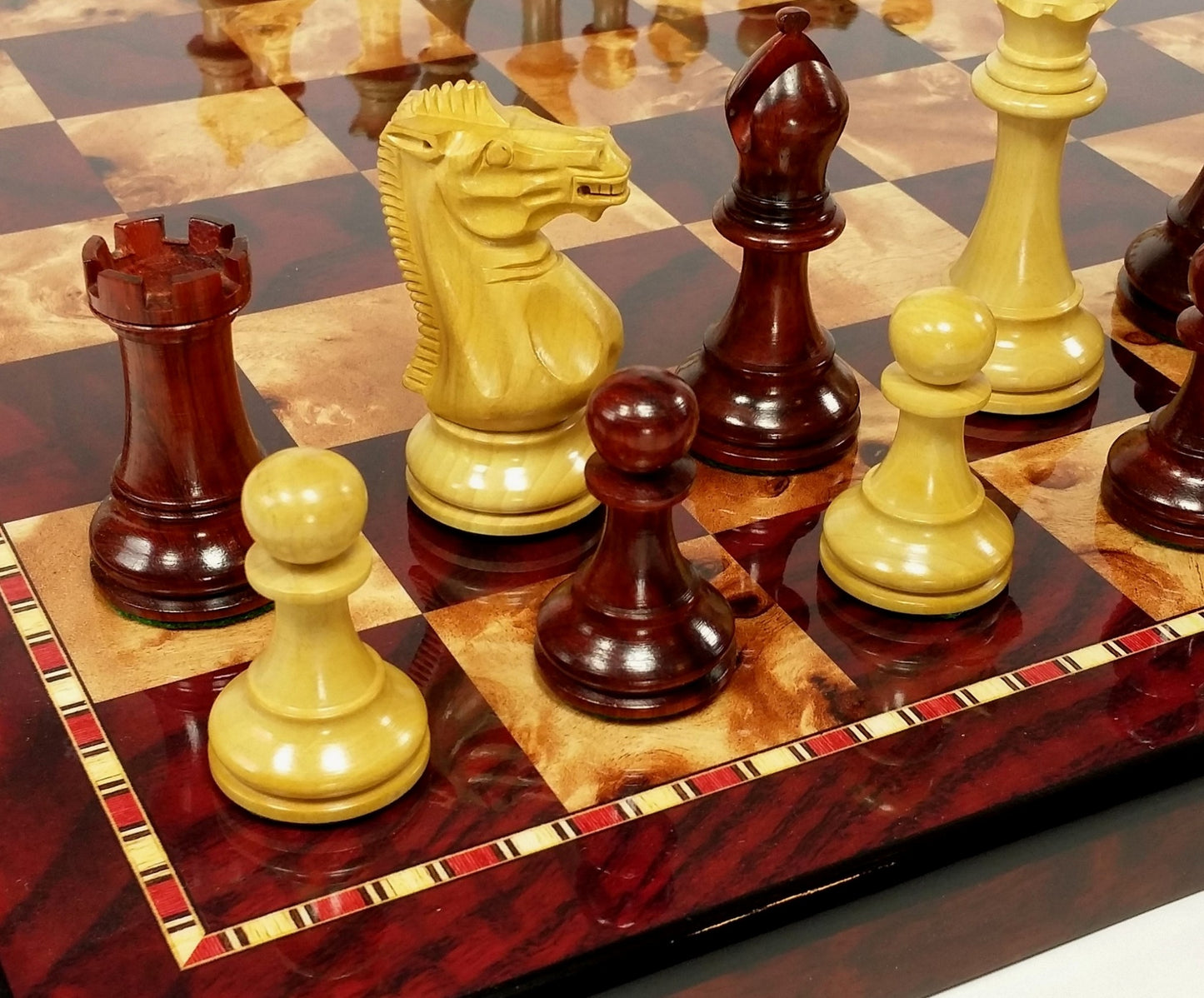 BLOOD ROSEWOOD 3 3/4" Kg Anderssen Staunton Wood Chess Set 18" Cherry Color Bd
