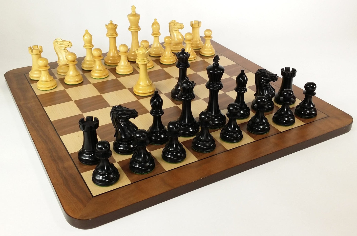 Black 4 5/8" KIng Anderssen Staunton Wood Chess Set Large 19" Walnut Board