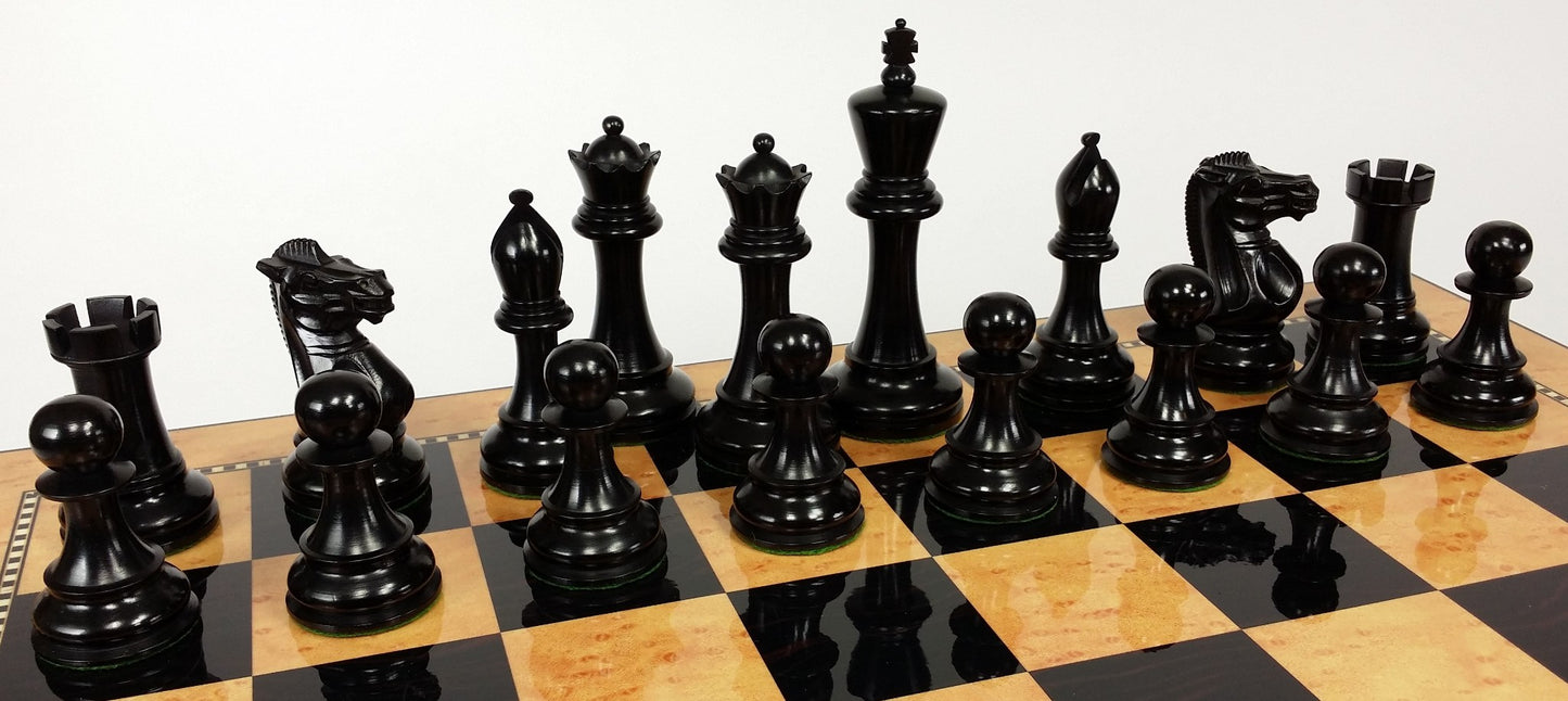 Black 4 5/8" KIng Anderssen Staunton Wood Chess Set Large 18" Walnut Color Board