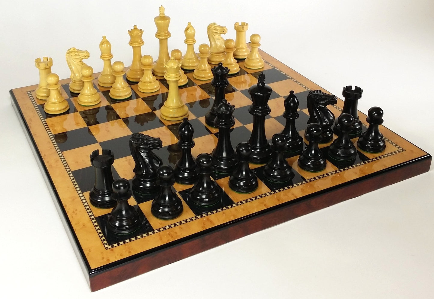 Black 4 5/8" KIng Anderssen Staunton Wood Chess Set Large 18" Walnut Color Board