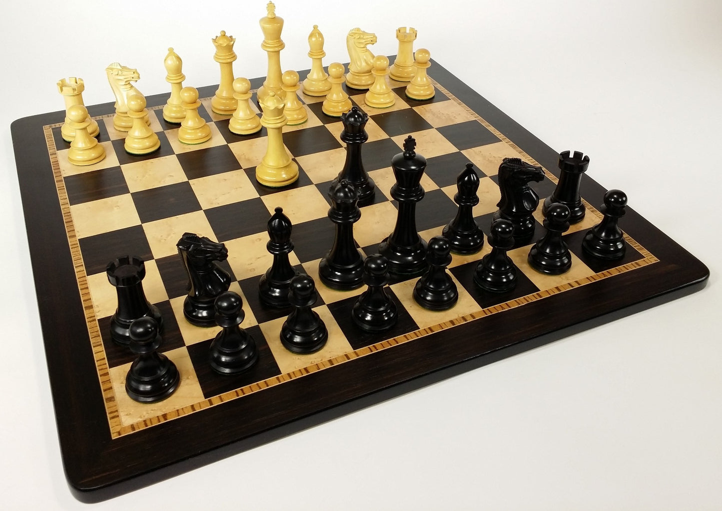 Black 4 5/8" Anderssen Staunton Wood Chess Set Large 20" Ebony & Birdseye Board