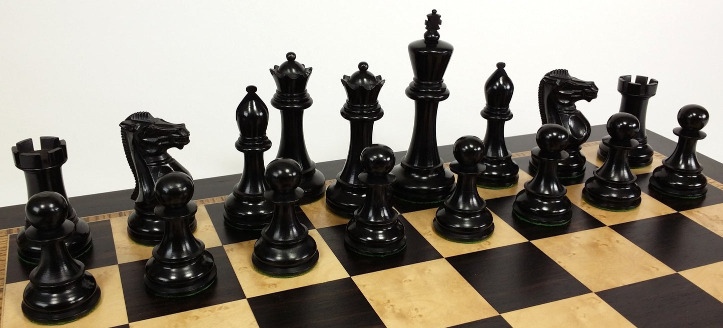 Black 4 5/8" Anderssen Staunton Wood Chess Set Large 20" Ebony & Birdseye Board