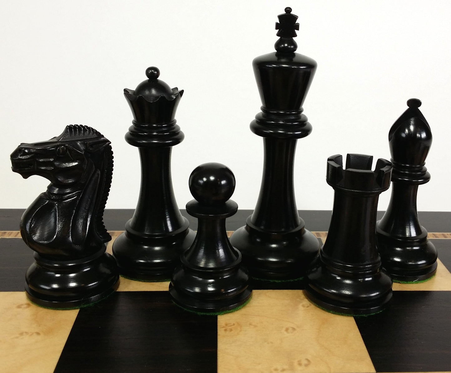 Black 4 5/8" Anderssen Staunton Wood Chess Set Large 20" Ebony & Birdseye Board