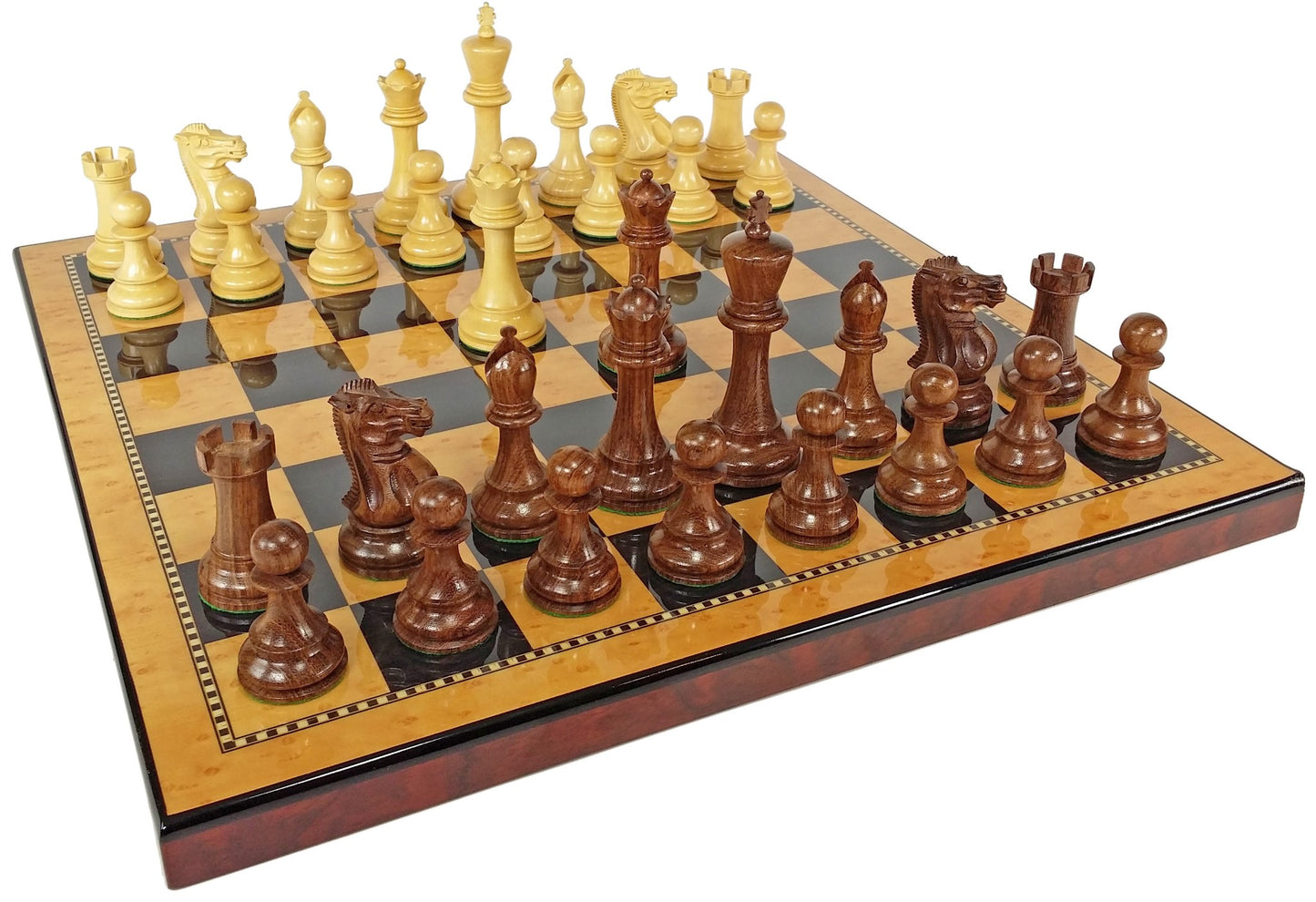Acacia 4 5/8" Anderssen Staunton Wood Chess Set W/ Large 18" Walnut Color Board