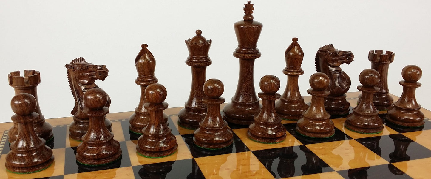Large Acacia Black 4 5/8" Anderssen Staunton Wood Chess Set 18 Walnut Color Bd