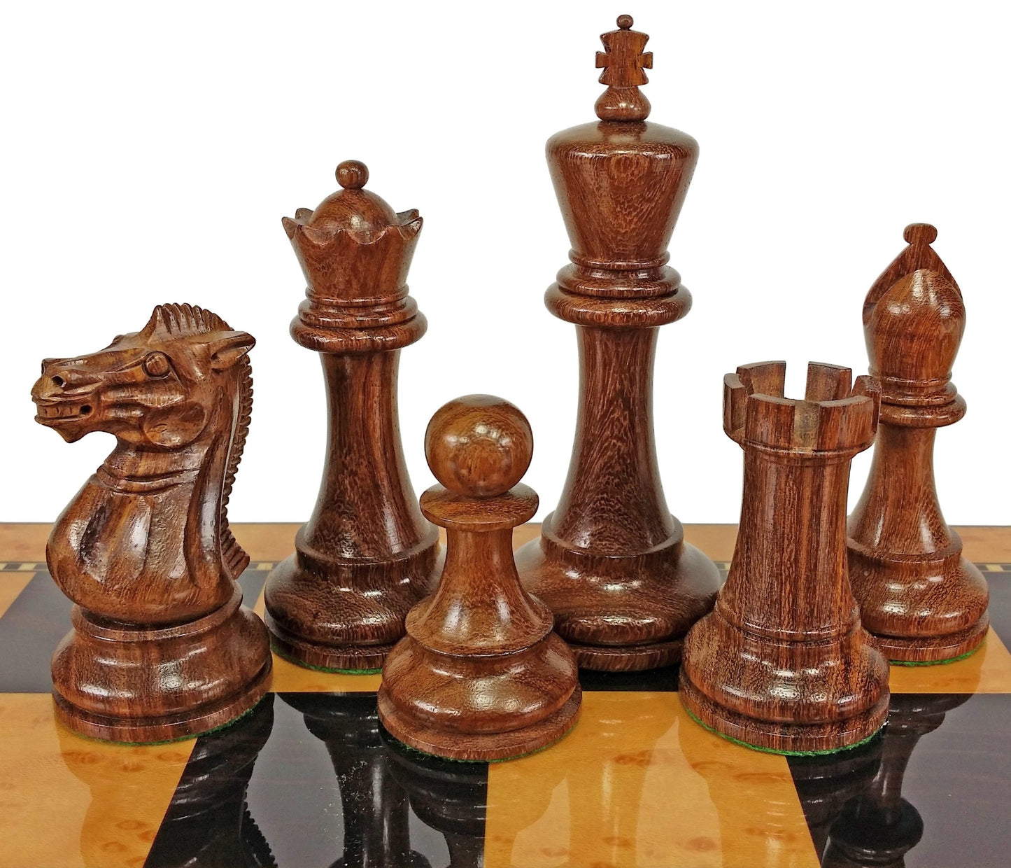 Acacia 4 5/8" Anderssen Staunton Wood Chess Set W/ Large 18" Walnut Color Board