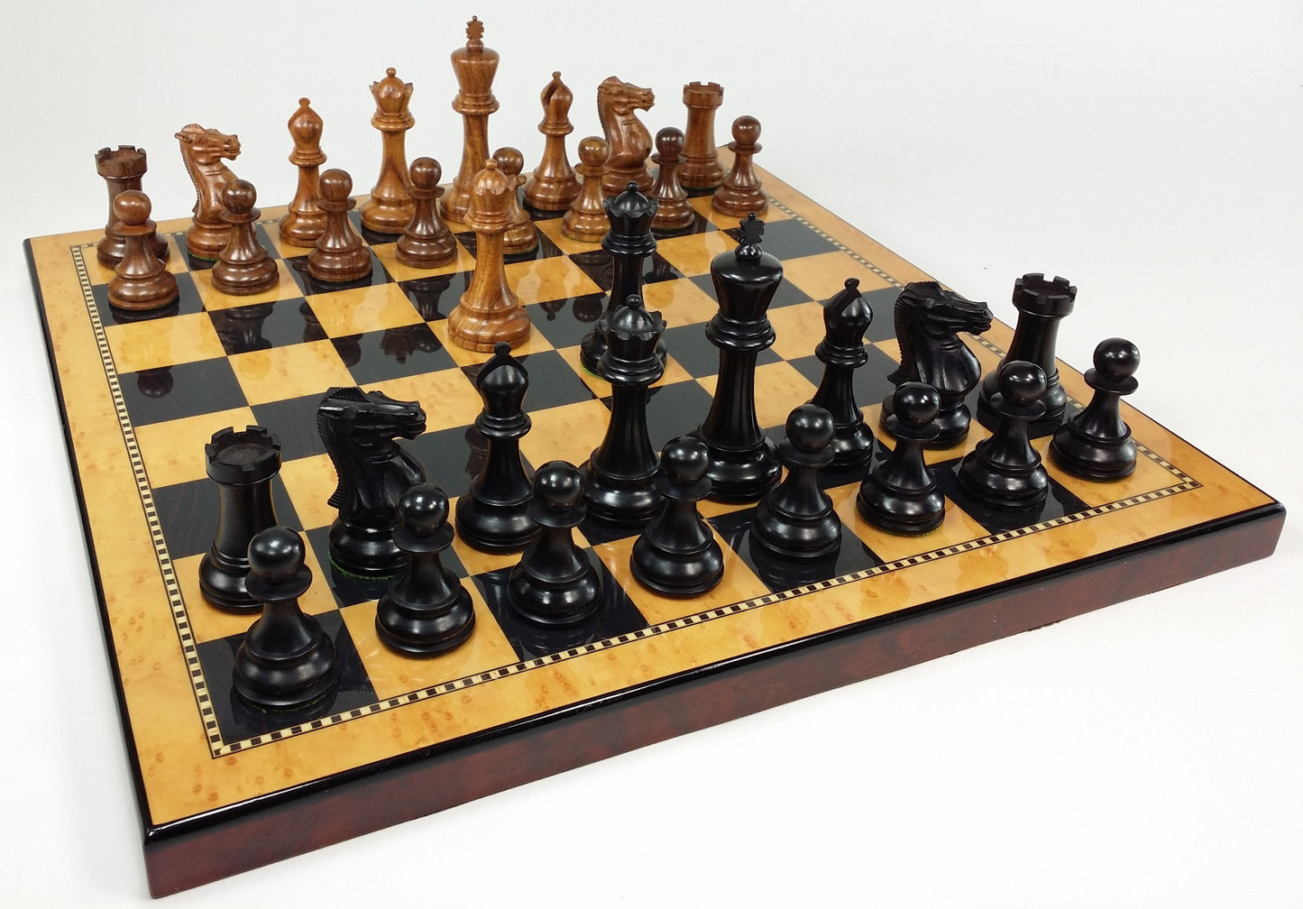 Large Acacia Black 4 5/8" Anderssen Staunton Wood Chess Set 18 Walnut Color Bd