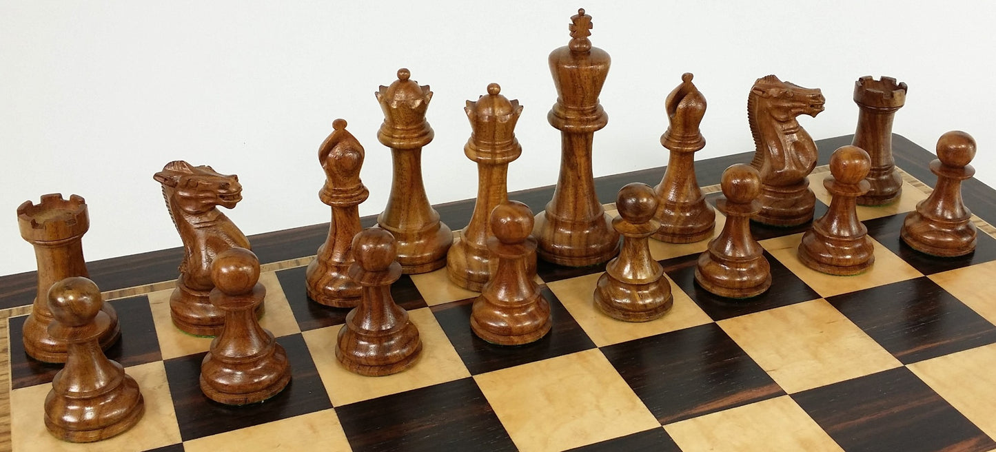 Acacia Black 4 5/8 Anderssen Staunton Wood Chess Set Large Ebony Birdseye Brd