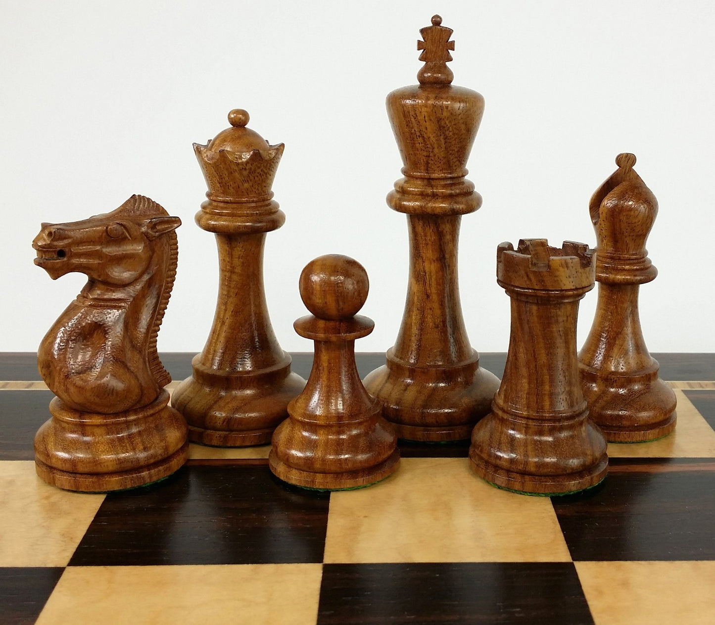 Acacia Black 4 5/8 Anderssen Staunton Wood Chess Set Large Ebony Birdseye Brd