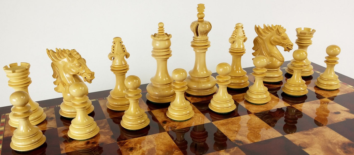 BLOOD ROSEWOOD DRAGON 4 5/8" Large Staunton Chess Set Cherry Color Storage Board
