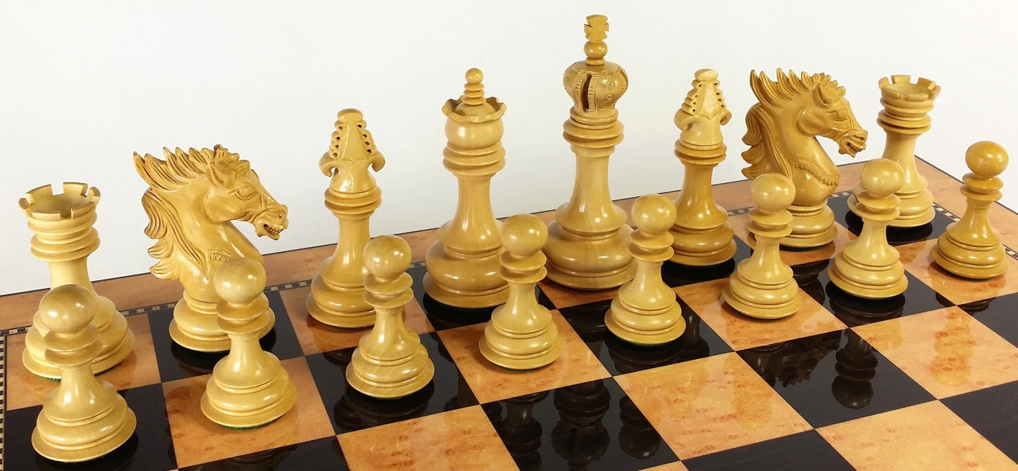 BLOOD ROSEWOOD DRAGON 4 5/8" Large Staunton Chess Set Walnut Color Storage Board