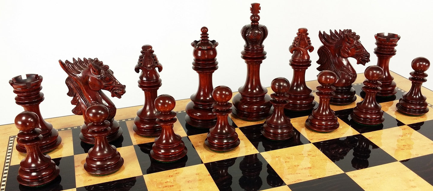 BLOOD ROSEWOOD DRAGON 4 5/8" Large Staunton Chess Set Walnut Color Storage Board
