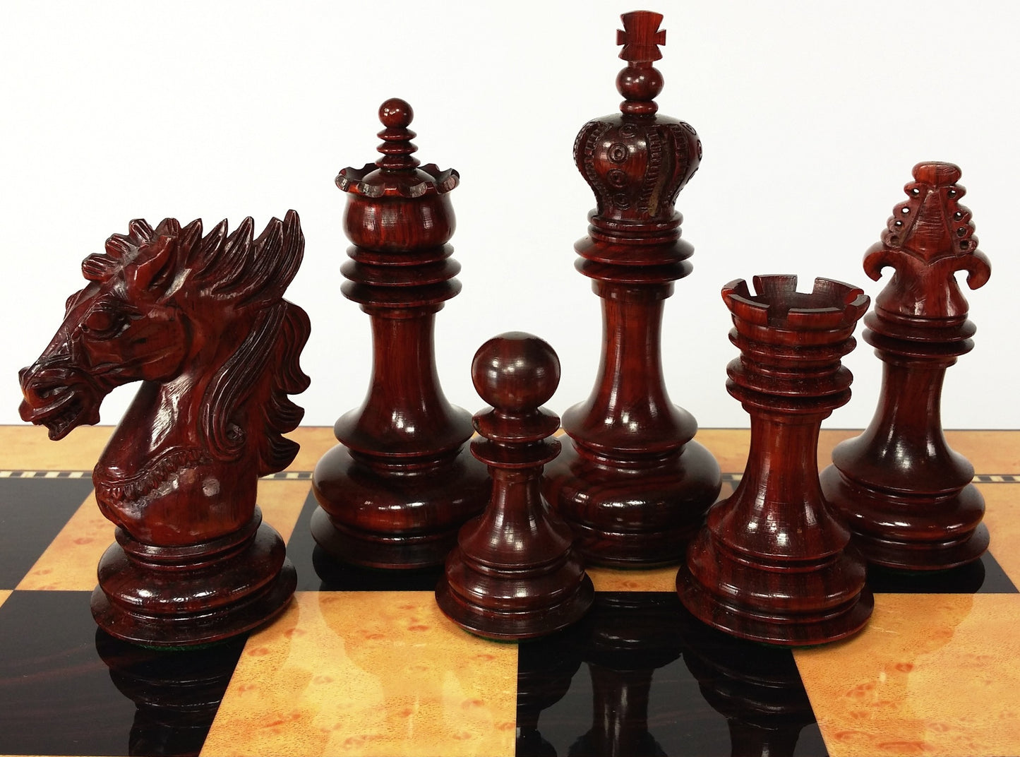 BLOOD ROSEWOOD DRAGON 4 5/8" Large Staunton Chess Set Walnut Color Storage Board