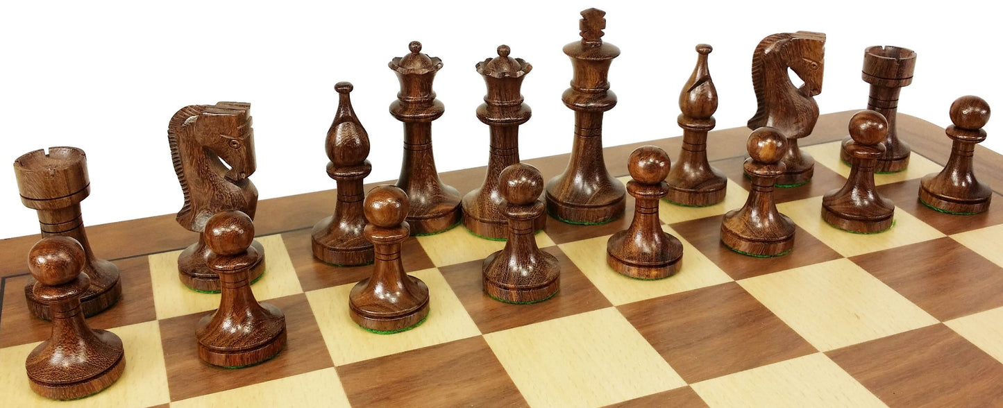 DOUBLE Queens Acacia & Boxwood 3 1/2" King Staunton Chess Men Set - NO BOARD