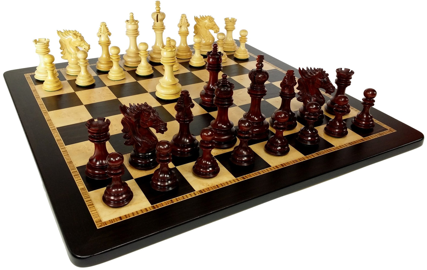 BLOOD ROSEWOOD DRAGON 4 5/8" Large Staunton Chess Set W 20" Ebony Board