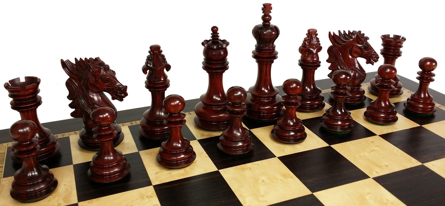 BLOOD ROSEWOOD DRAGON 4 5/8" Large Staunton Chess Set W 20" Ebony Board