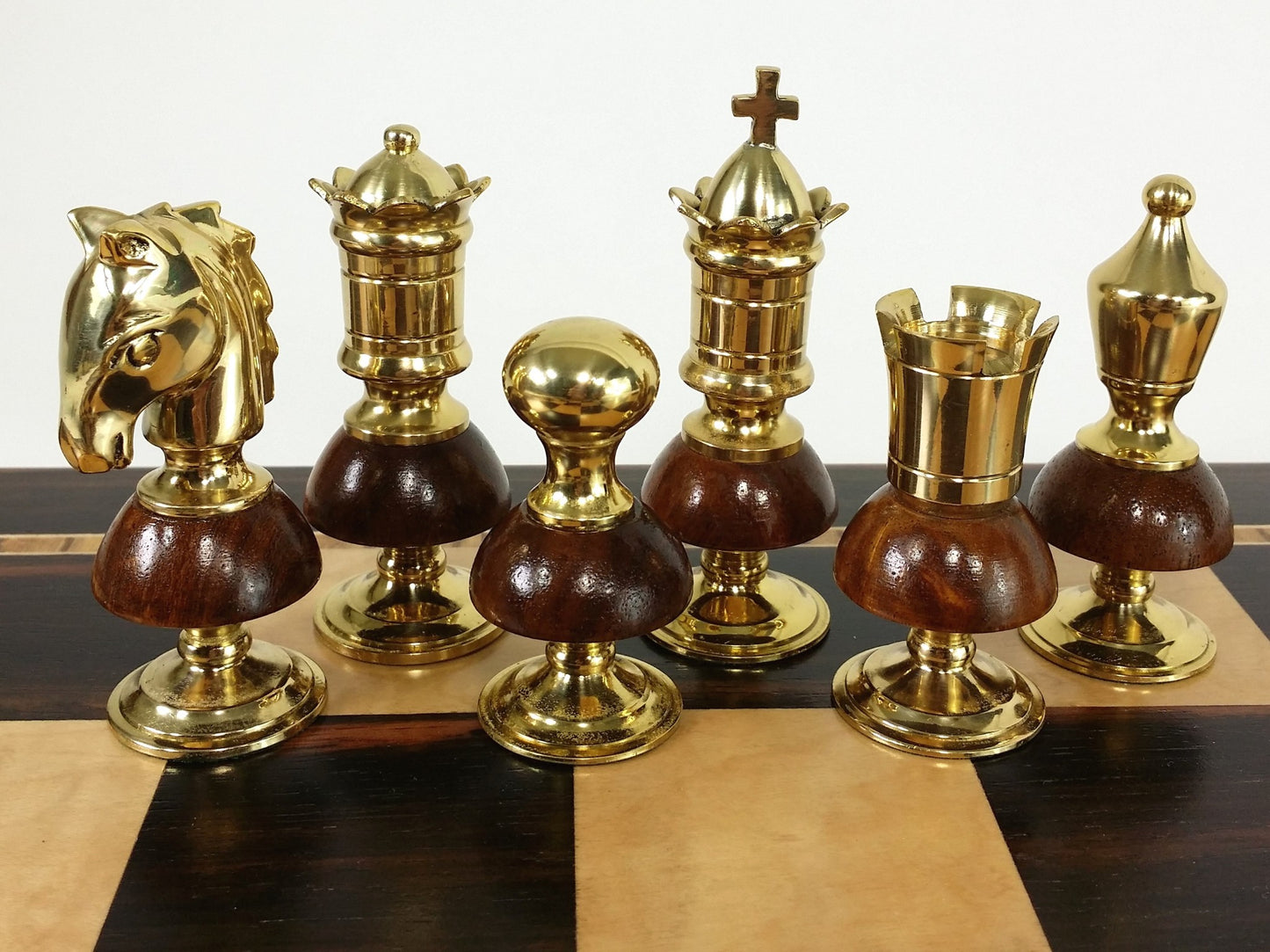 BRASS METAL Gold Black Chrome Royal Staunton Chess Set W Large 20" Ebony Board