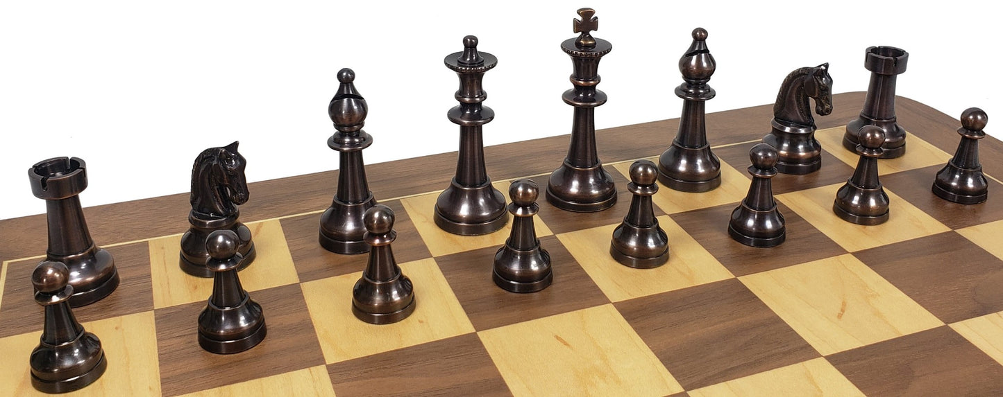 Brass Metal Bronze & Silver Classic Staunton Chess Set 19" Walnut Maple Board