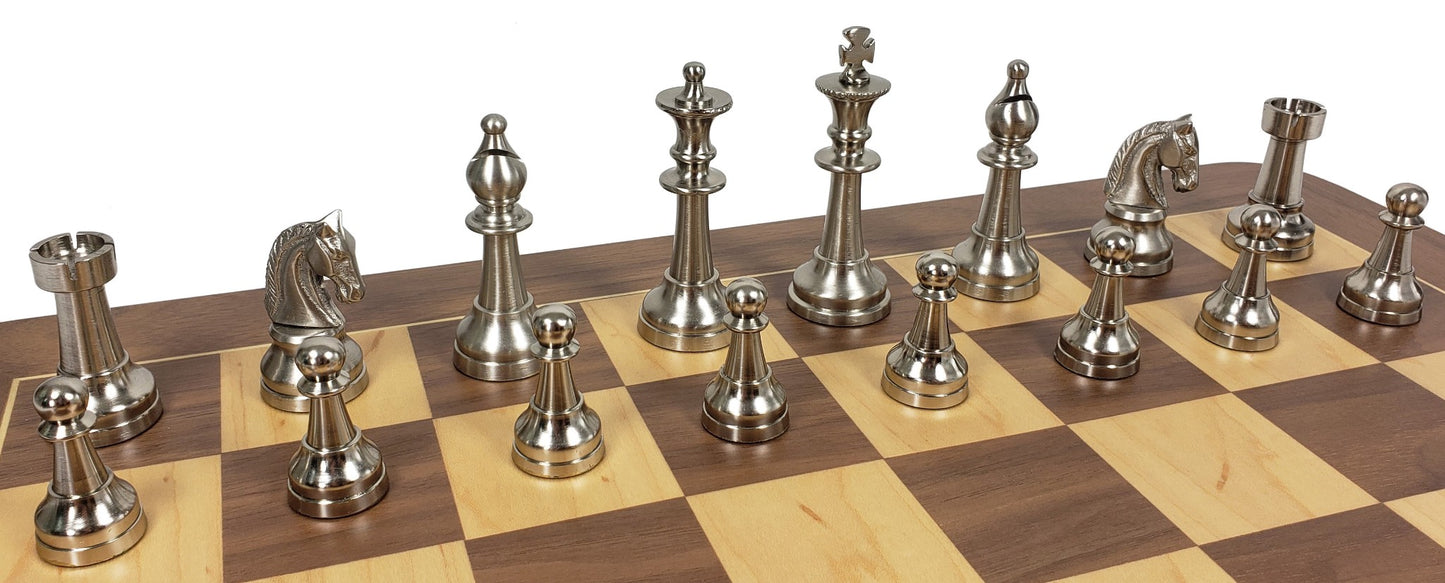 Brass Metal Bronze & Silver Classic Staunton Chess Set 19" Walnut Maple Board