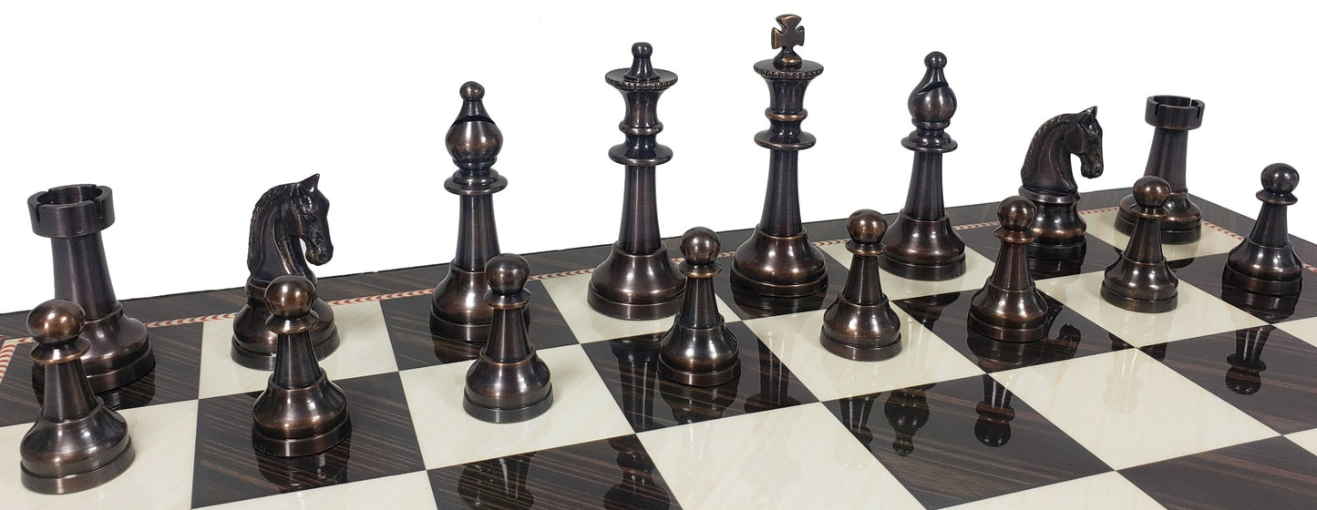 Brass Metal Bronze & Silver Classic Staunton Chess Set 17" Elegance Board
