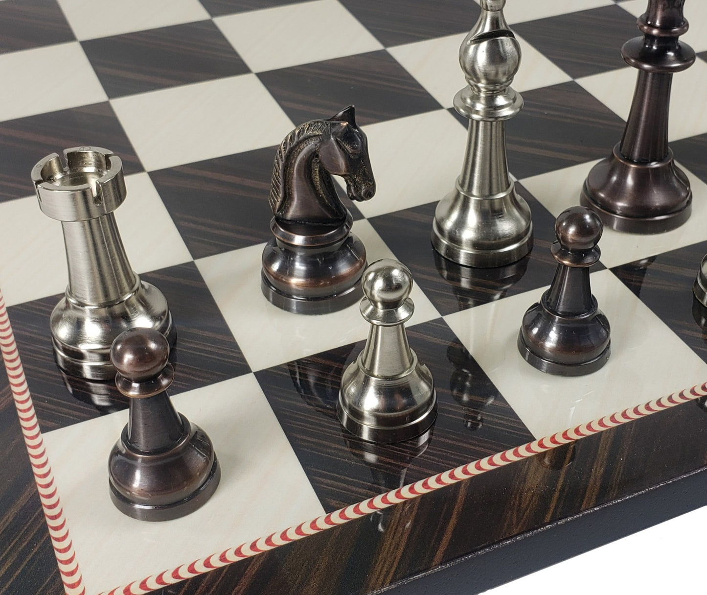 Brass Metal Bronze & Silver Classic Staunton Chess Set 17" Elegance Board