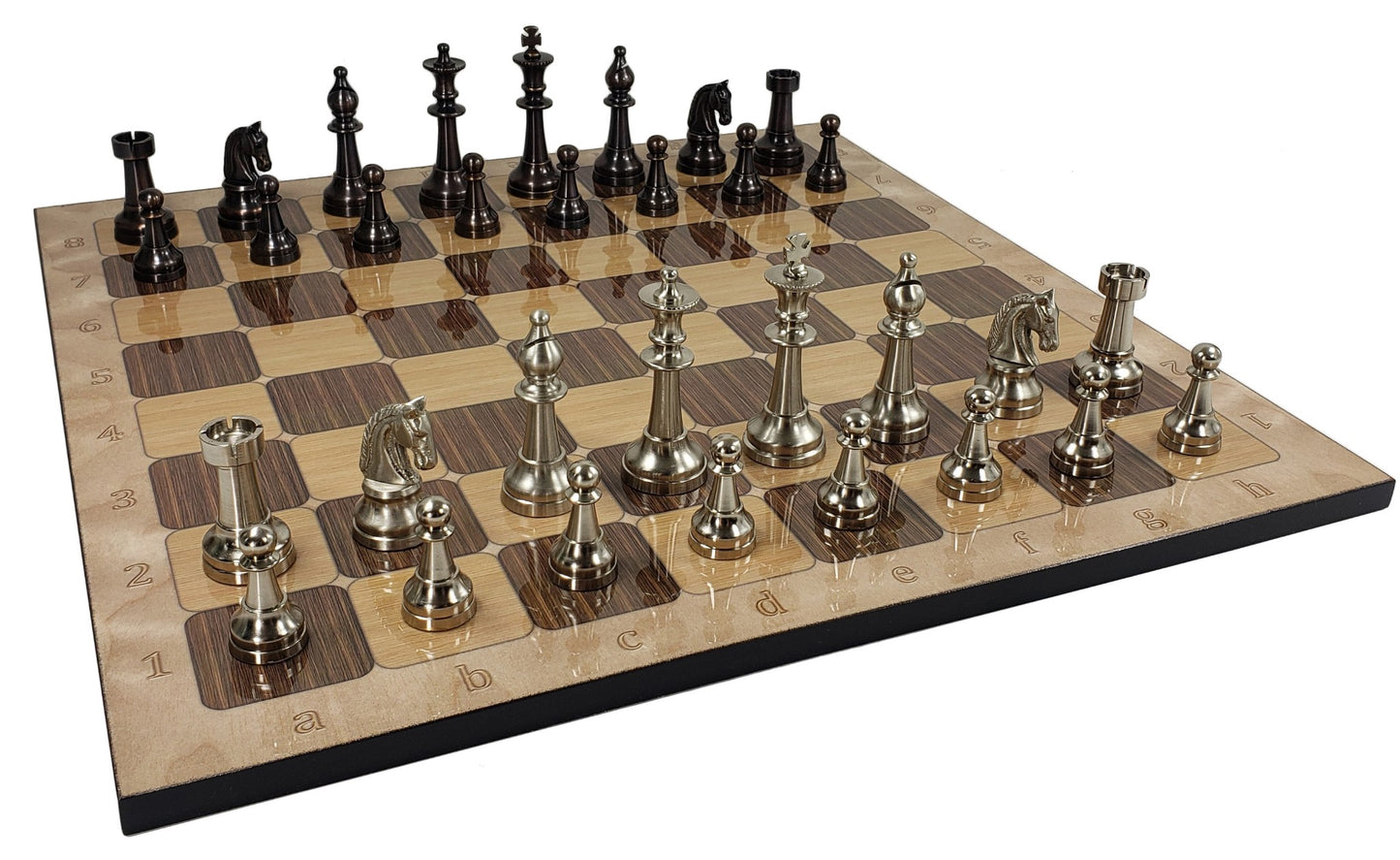 Brass Metal Bronze & Silver Classic Staunton Chess Set 17" Rustic Color Board