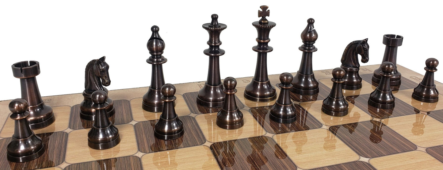 Brass Metal Bronze & Silver Classic Staunton Chess Set 17" Rustic Color Board