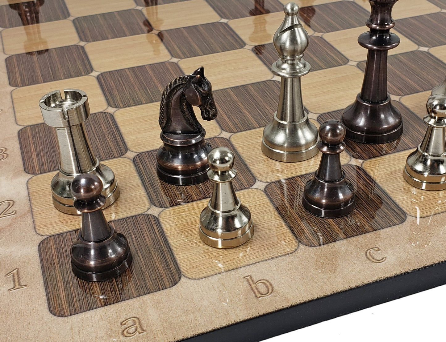 Brass Metal Bronze & Silver Classic Staunton Chess Set 17" Rustic Color Board