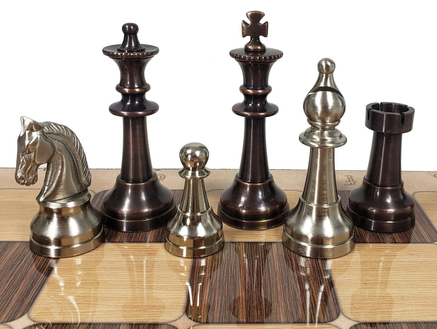 Brass Metal Bronze & Silver Classic Staunton Chess Set 17" Rustic Color Board