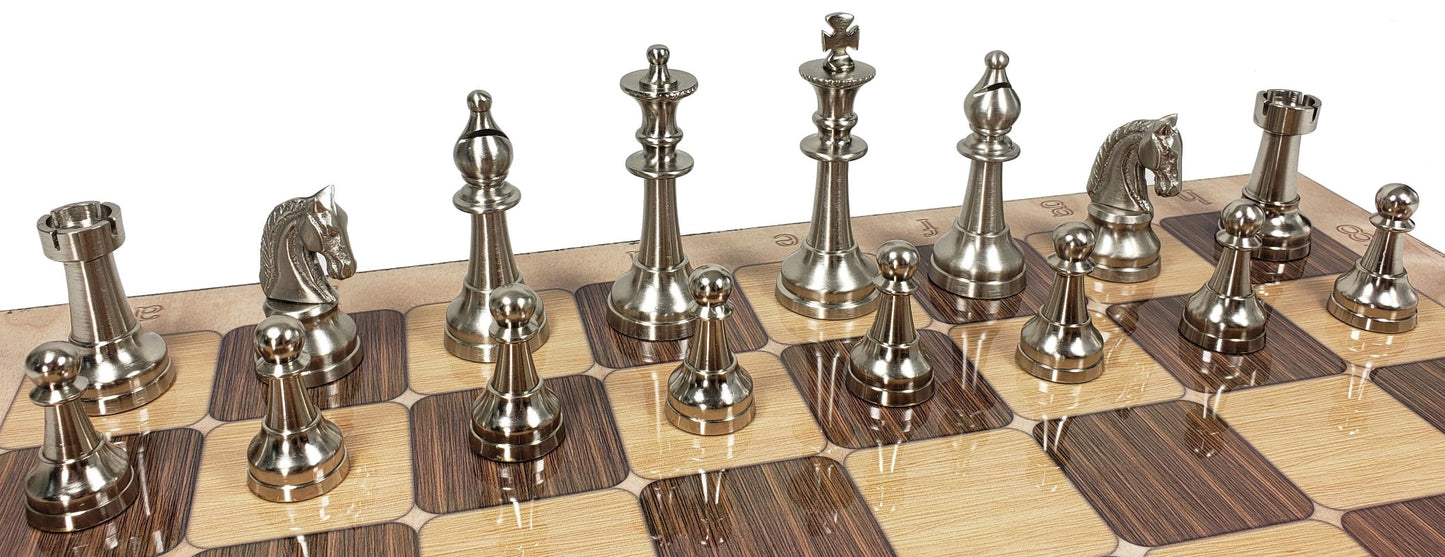 Brass Metal Bronze & Silver Classic Staunton Chess Set 17" Rustic Color Board
