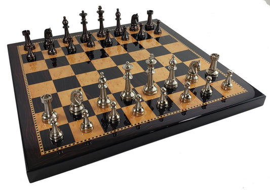 Brass Metal Bronze & Silver Classic Staunton Chess Set 18" Walnut Color Board