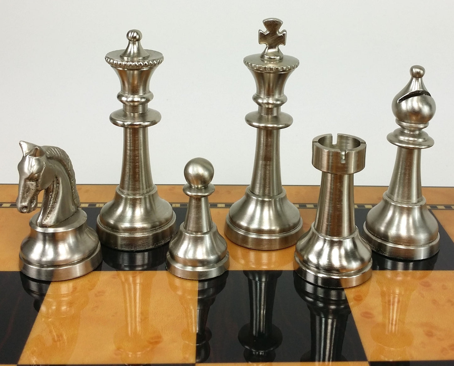 Brass Metal Bronze & Silver Classic Staunton Chess Set W/ 18" Walnut Color Board