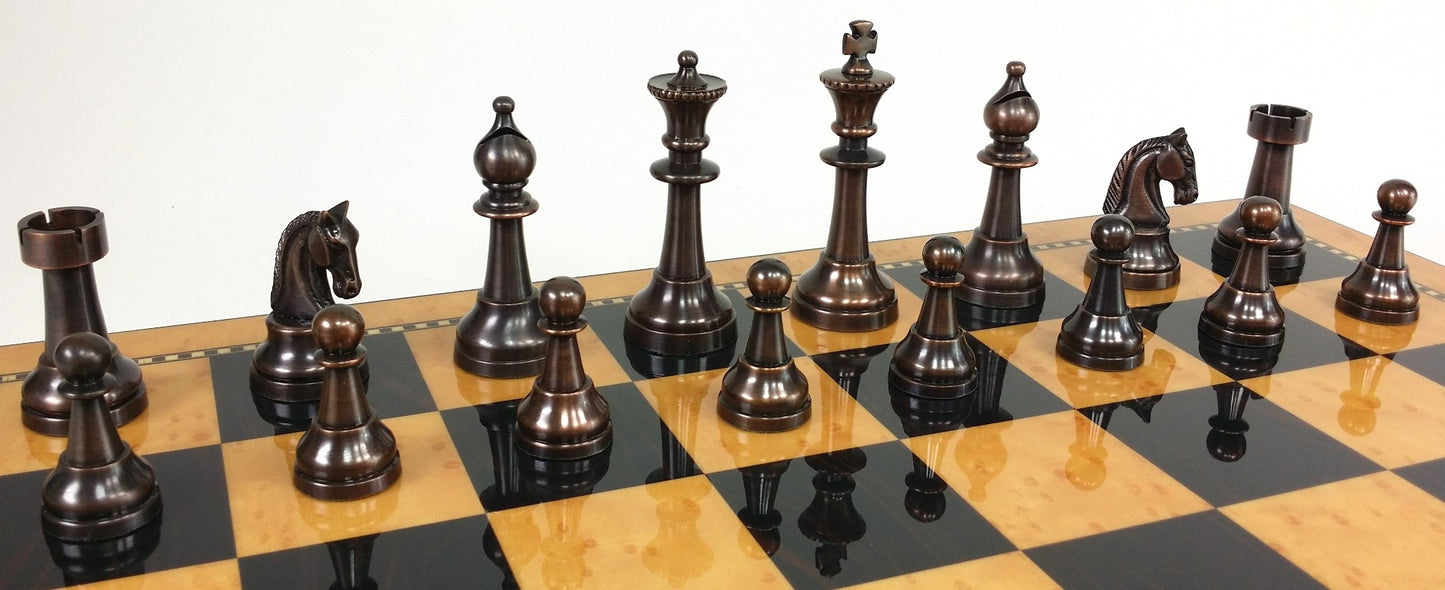 Brass Metal Bronze & Silver Classic Staunton Chess Set W/ 18" Walnut Color Board