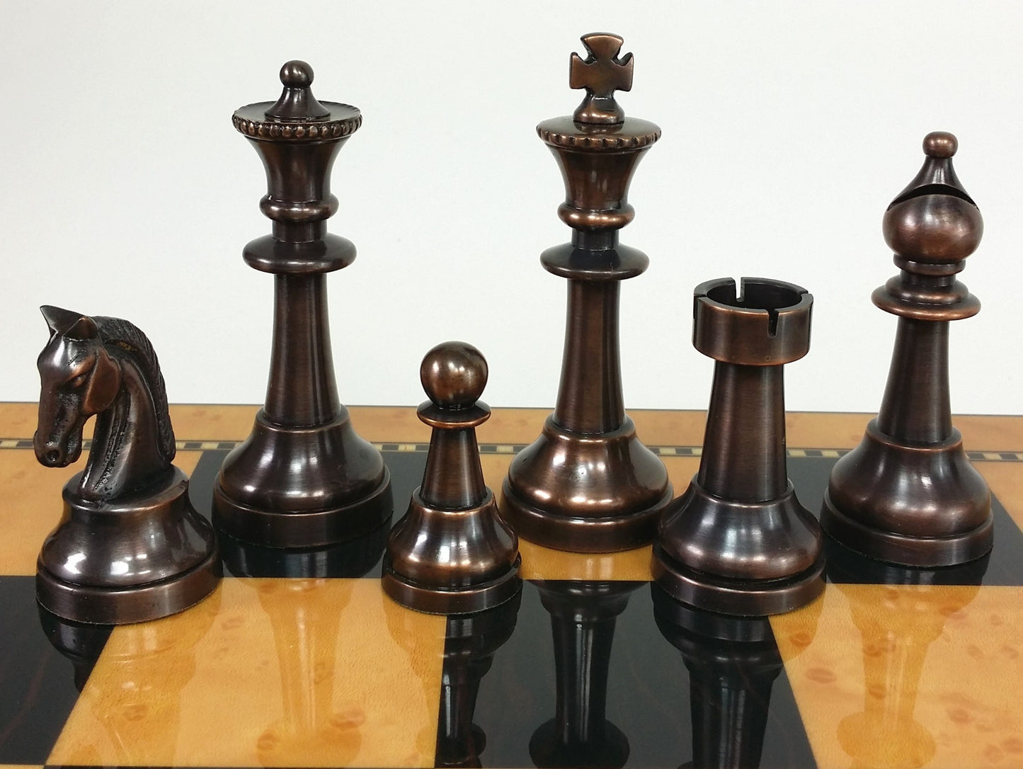 Brass Metal Bronze & Silver Classic Staunton Chess Set W/ 18" Walnut Color Board
