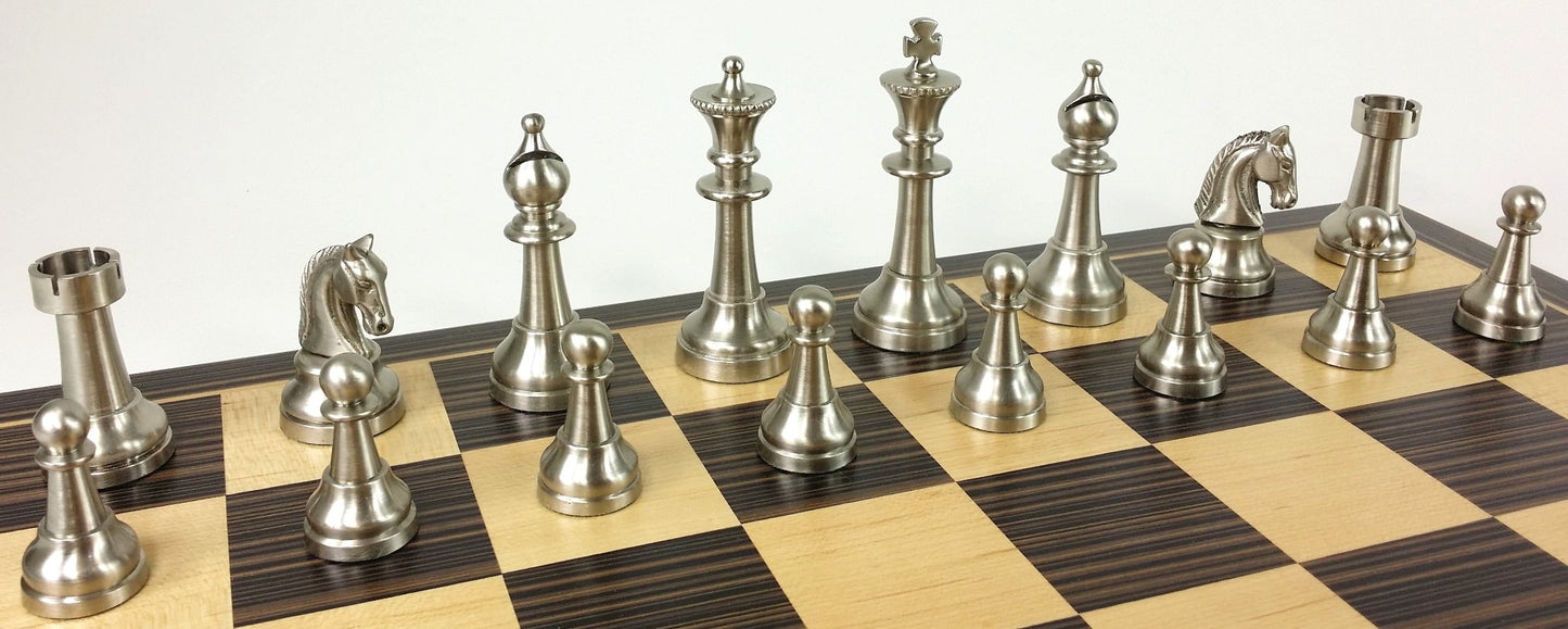Brass Metal Antique Bronze & Silver Classic Staunton Chess Set W 17" Ebony Board