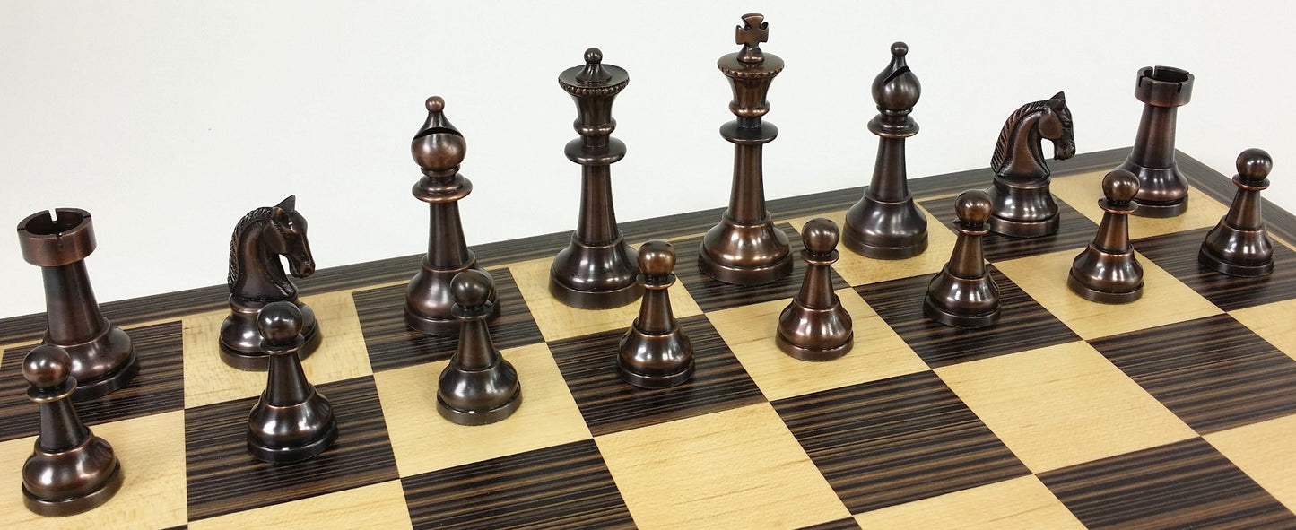 Brass Metal Antique Bronze & Silver Classic Staunton Chess Set W 17" Ebony Board