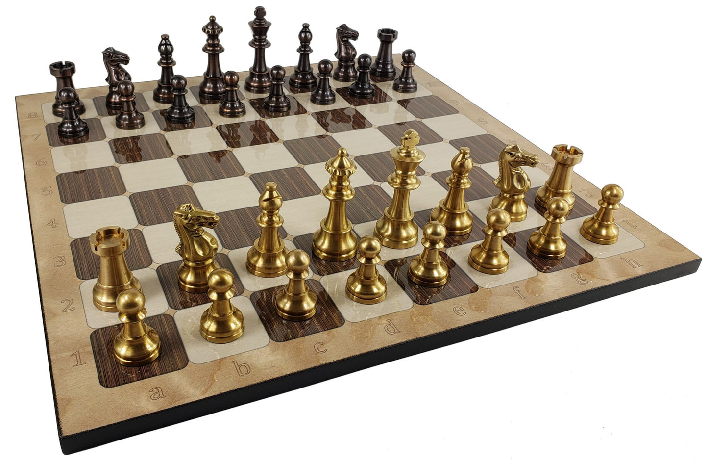 Brass Metal Antique Bronze Staunton French Chess Set 17" Rustic Color Board