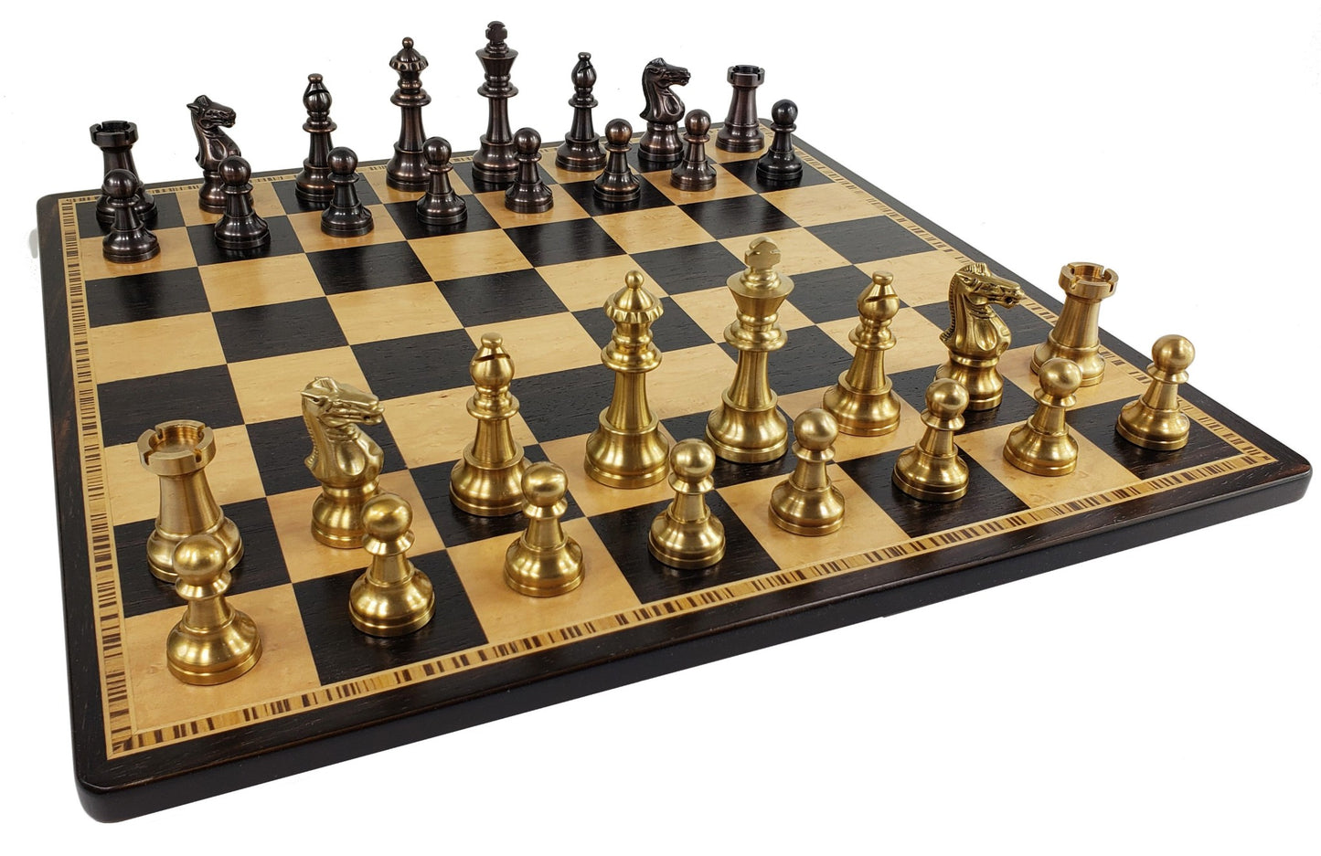Brass Metal Antique Bronze Staunton French Chess Set 17" Ebony Board