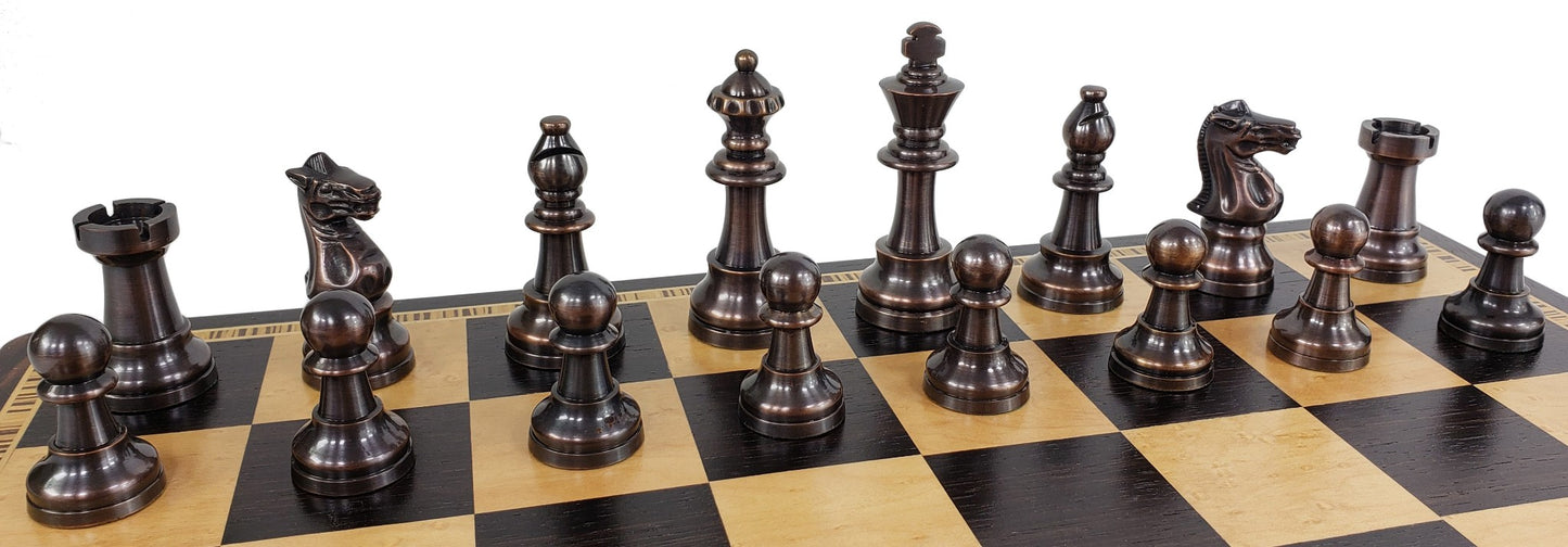 Brass Metal Antique Bronze Staunton French Chess Set 17" Ebony Board