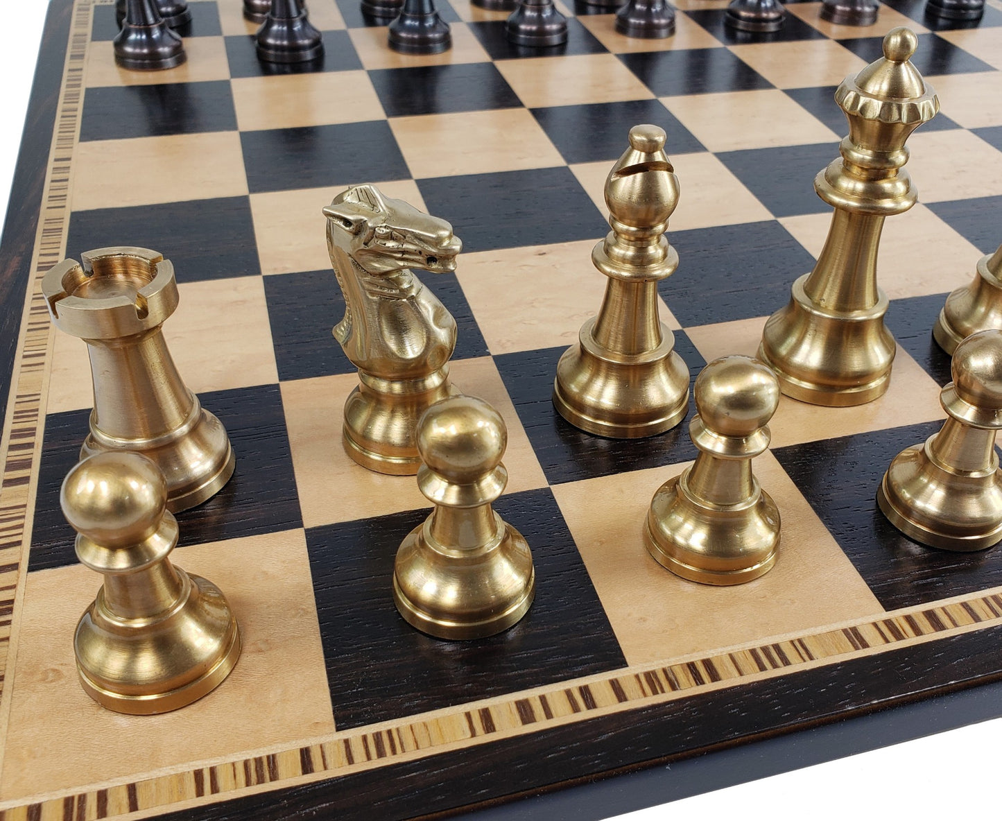 Brass Metal Antique Bronze Staunton French Chess Set 17" Ebony Board