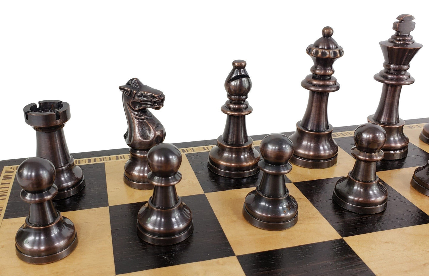 Brass Metal Antique Bronze Staunton French Chess Set 17" Ebony Board