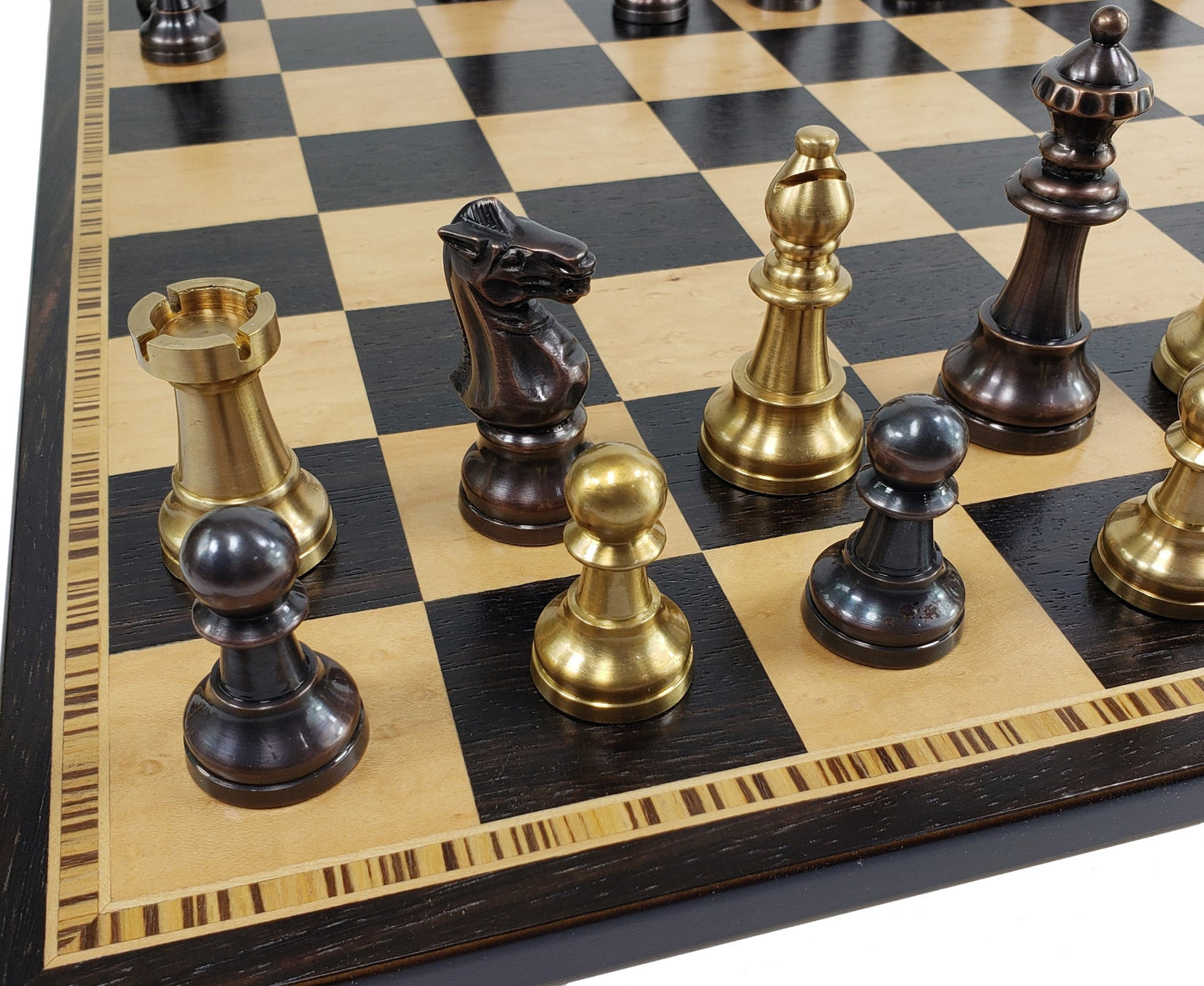 Brass Metal Antique Bronze Staunton French Chess Set 17" Ebony Board